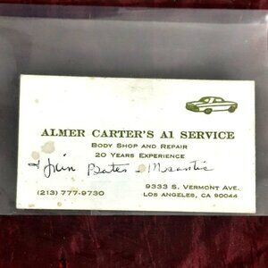 Vintage Business Card Almer Carter's A1 Service Black Mechanic Los Angeles